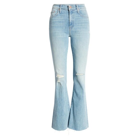 NWT Mother The Weekender Fray in Dreamer Distressed Stretch Flare Jeans 32
